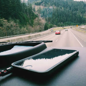 phone on car dashboard